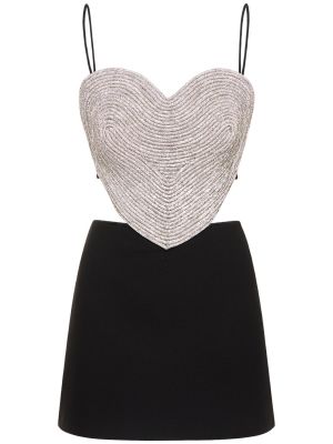 Vlněné mini šaty se srdcovým vzorem Mach & Mach černé