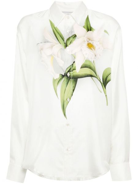Копринена риза на цветя с принт Pierre-louis Mascia бяло
