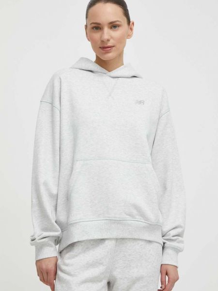 Pamučna hoodie s kapuljačom s melange uzorkom New Balance siva