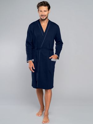 Меланжов халат с дълъг ръкав Italian Fashion синьо