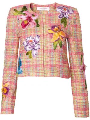 Różowa kurtka w kwiatki tweedowa Carolina Herrera