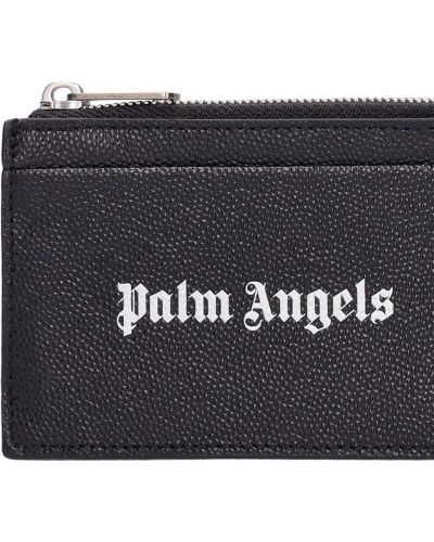 Kožená peněženka na zip s potiskem Palm Angels černá