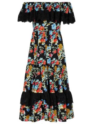 Květinové bavlněné midi šaty Caroline Constas - černá