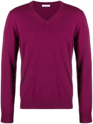 Kašmírový sveter s výstrihom do v Malo fialová