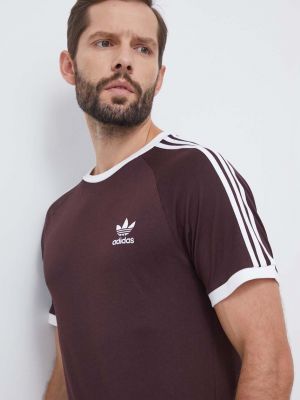 Памучна тениска с дълъг ръкав с апликация Adidas Originals кафяво