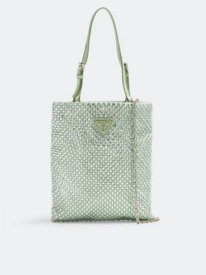 Зеленая атласная сумка со стразами Prada