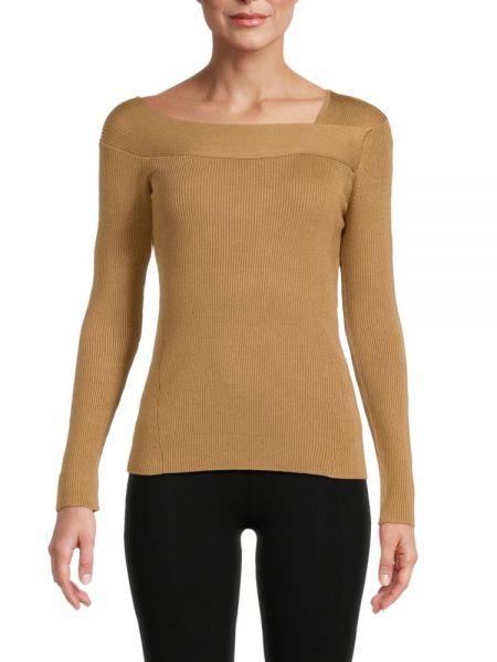 Асимметричный свитер в рубчик Donna Karan, Camel