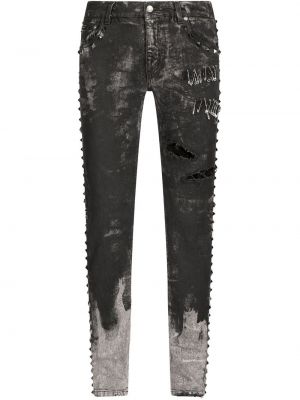 Slim fit distressed skinny jeans mit spikes Dolce & Gabbana grau