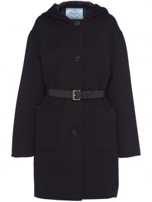 Μάλλινο παλτό με κουκούλα Prada μαύρο