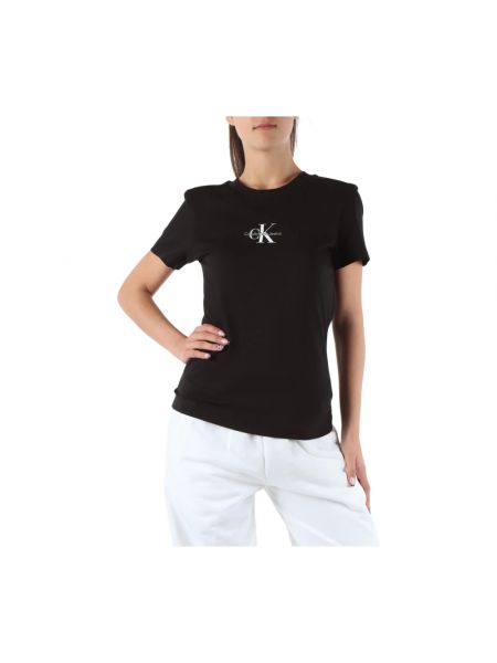 Slim fit t-shirt mit stickerei aus baumwoll Calvin Klein Jeans schwarz