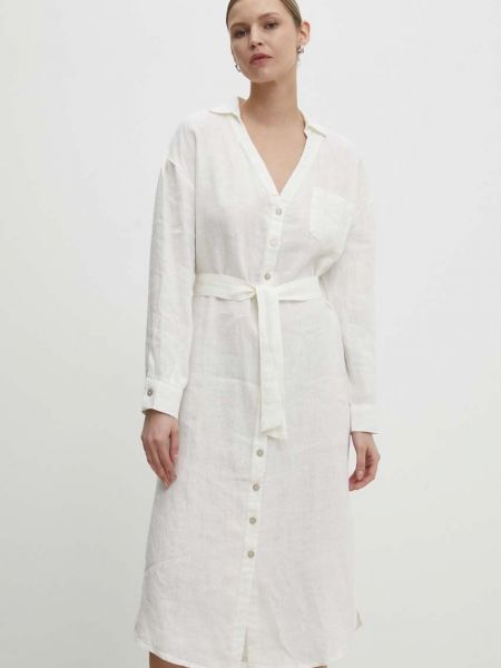 Lniana sukienka midi Answear Lab biała