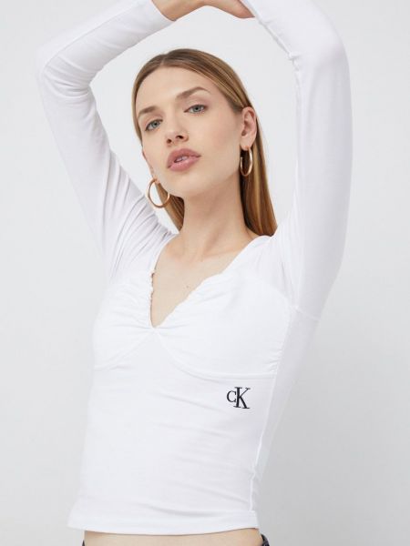 Tričko s dlouhým rukávem s dlouhými rukávy Calvin Klein Jeans bílé