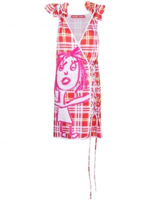 Mini obleka s karirastim vzorcem Chopova Lowena rdeča