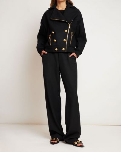 Cappotto di lana con cerniera oversize Balmain nero