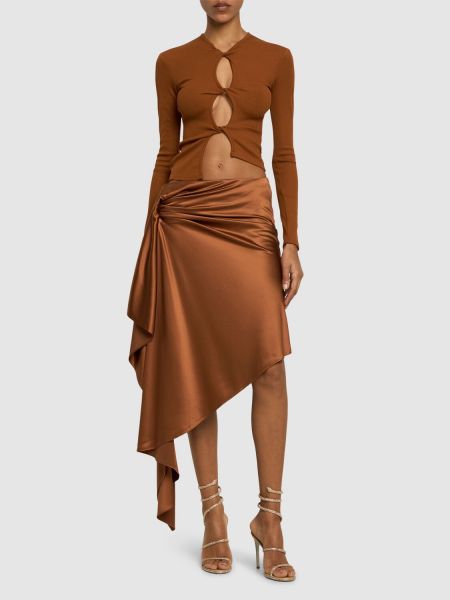 Drapovaný hodvábna saténová midi sukňa Christopher Esber hnedá