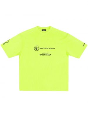 Памучна тениска с принт жълто Balenciaga