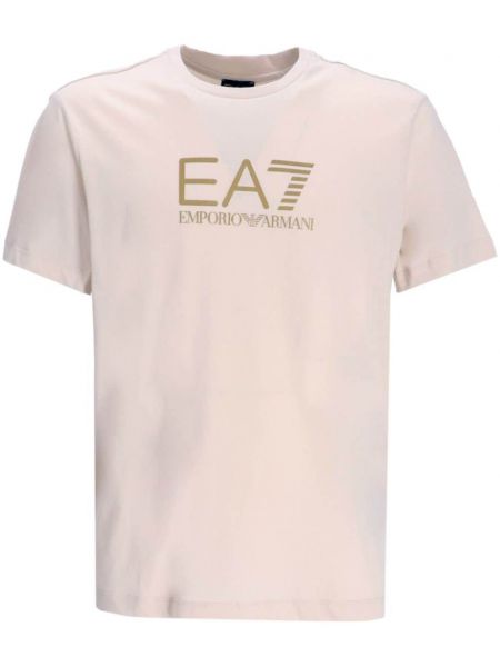 Koszulka bawełniana z nadrukiem Ea7 Emporio Armani beżowa