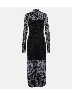 Midi haljina s cvjetnim printom od tila Givenchy crna