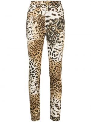 Nohavice s potlačou s leopardím vzorom Roberto Cavalli hnedá