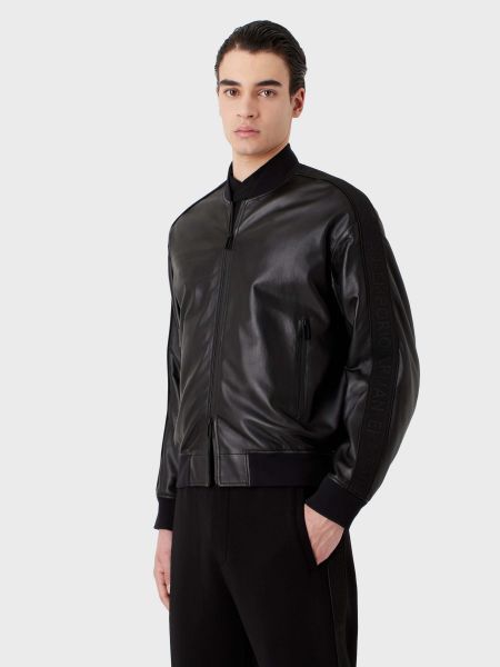 Кожаная куртка Emporio Armani черная