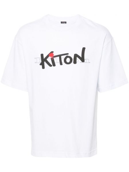 Bombažna majica s potiskom Kiton bela