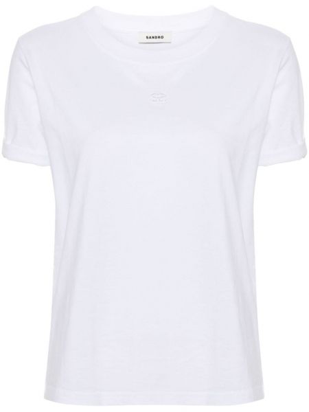 Haftowana koszulka bawełniana Sandro biała