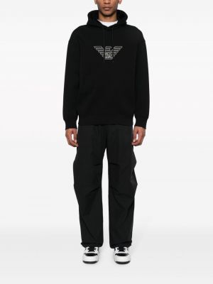 Siuvinėtas džemperis su gobtuvu Emporio Armani juoda