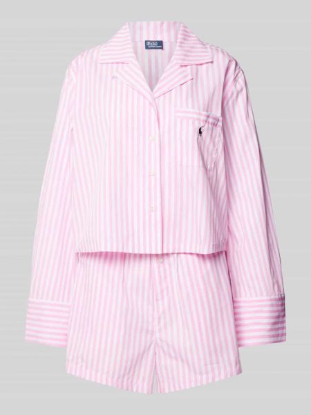 Piżama w paski Polo Ralph Lauren różowa