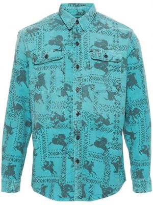 Camicia di cotone con stampa Ralph Lauren Rrl blu