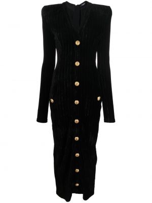 V-hals fløyel dress Balmain svart