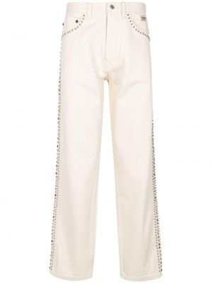 Priliehavé džínsy s rovným strihom s cvočkami Supreme biela