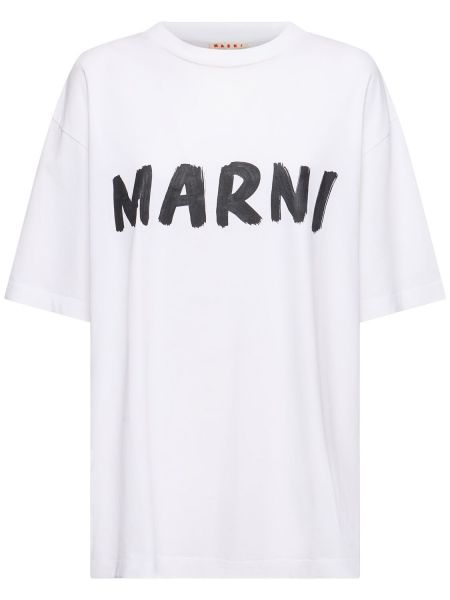 Trøje trykt bomuld t-shirt Marni hvid