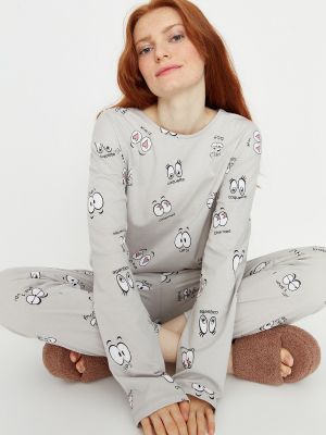 Pijamale tricotate Trendyol gri