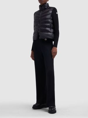 Vlnené vlnené nohavice s vysokým pásom Moncler čierna