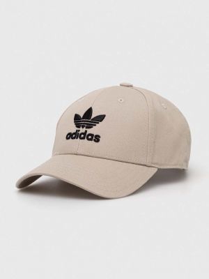 Памучна шапка с козирки с апликация Adidas Originals бежово