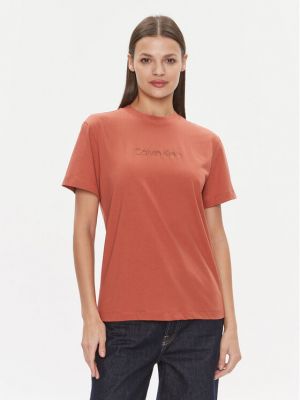 Marškinėliai slim fit Calvin Klein ruda