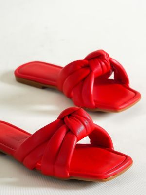 Papuci de casă fără toc cu toc plat Capone Outfitters roșu