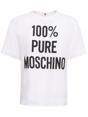 Camiseta de raso de viscosa Moschino blanco