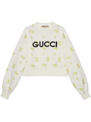 Gėlėtas medvilninis džemperis Gucci balta