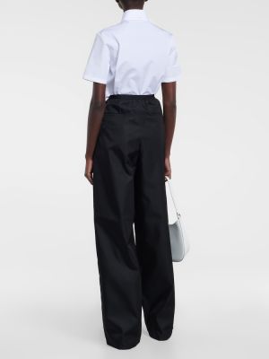 Kalhoty s vysokým pasem z nylonu relaxed fit Prada černé