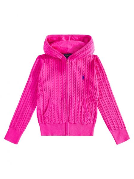 Hoodie med dragkedja i bomull för tjejer Polo Ralph Lauren Kids rosa