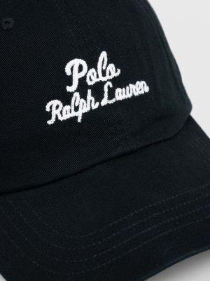 Czapka z daszkiem bawełniana z nadrukiem Polo Ralph Lauren czarna