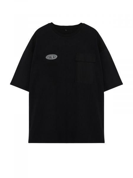 Oversize kokvilnas polo krekls ar apdruku Trendyol melns