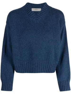 Niebieski sweter z kaszmiru z dekoltem w serek Pringle Of Scotland