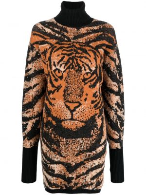 Πλεκτή φόρεμα ζακάρ με ρίγες τίγρη Roberto Cavalli