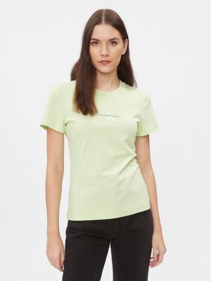 Marškinėliai slim fit Calvin Klein Jeans žalia
