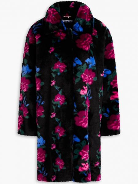 Объемное пальто из искусственного меха с цветочным принтом Vivetta черный