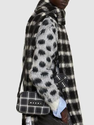 Crossbody torbica iz najlona s karirastim vzorcem s potiskom Marni črna