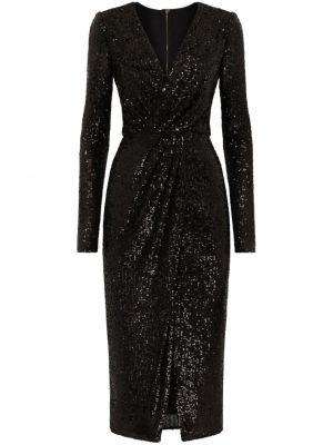 Robe de soirée à paillettes à col v Dolce & Gabbana noir