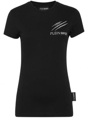 Bavlněné tričko s potiskem Plein Sport černé
